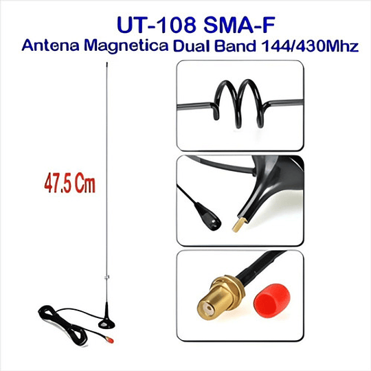 Antena Magnética Nagoya UT-108 Móvil Para Radios Dual Banda - Conector SMA-F