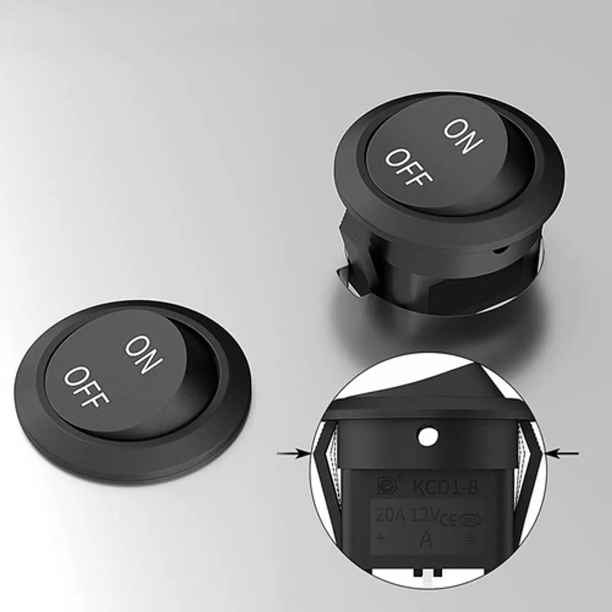 Switch Rocker On Off 21mm 12v Dc 20a + Terminales Y Cables