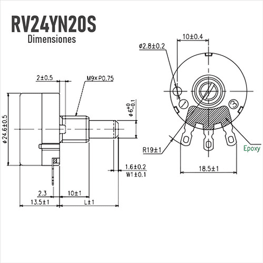 Potenciómetro Rv24yn20s, Película Carbón, B201, 200 Ohm, 2w