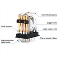 Relé HH54P, 12V DC, Transparente, 4NO + 4NC, 3A, Incluye Base PYF14A