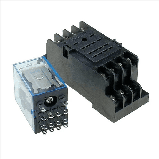 Relé 12V DC Transparente, 4NO + 4NC, 5A, Incluye Base PYF14A