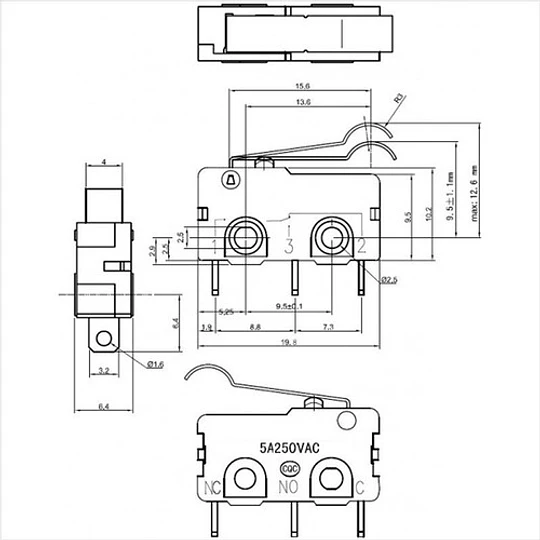 Pack De 3 Mini Interruptor Fin De Carrera Con Palanca. 5a, 