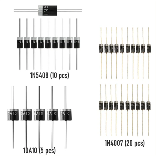 Pack 35 Diodos Rectificadores Populares 1N4007, 1N5408, 10A10