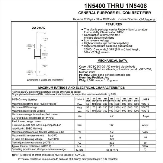 Pack 35 Diodos Rectificadores Populares 1N4007, 1N5408, 10A10