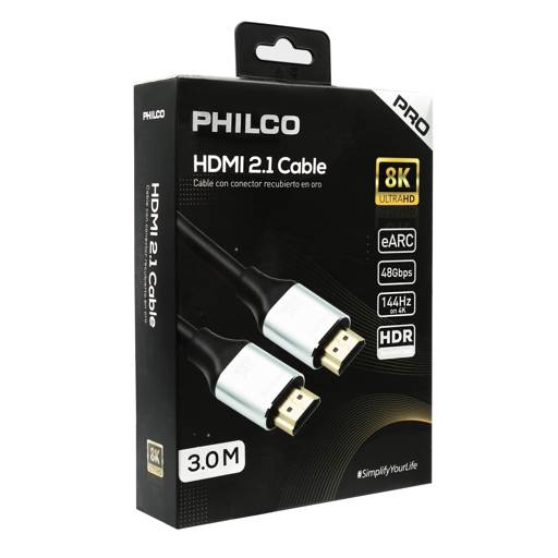 Cable HDMI 2.1 Philco – 3 Metros, 8K@60Hz / 4K@144Hz, HDR, eARC, 48Gbps 4
