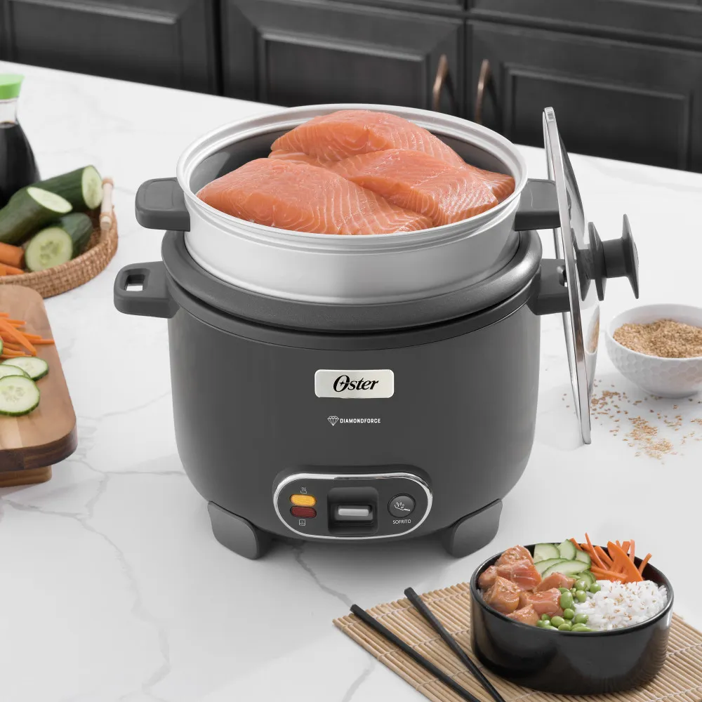 Oster Arrocera, 3 en 1, 10 Tazas de Capacidad, con Función de Sofrito, Vaporera, Recubrimiento Antiadherente Oster DiamondForce 3