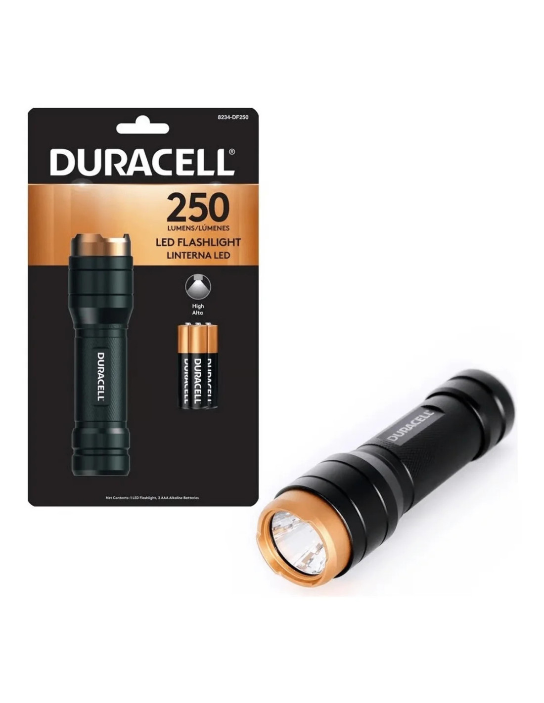 Linterna de Aluminio Duracell, 250 Lumen, Incluye 3 Pilas AAA 2
