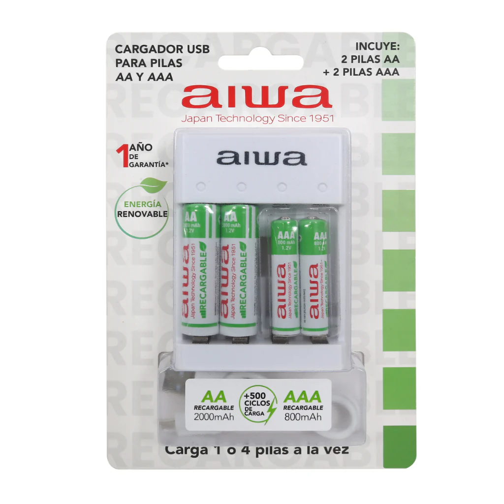 Cargador De Pilas Aiwa AA y AAA + 4 Pilas Bc-0807t Blanco  1