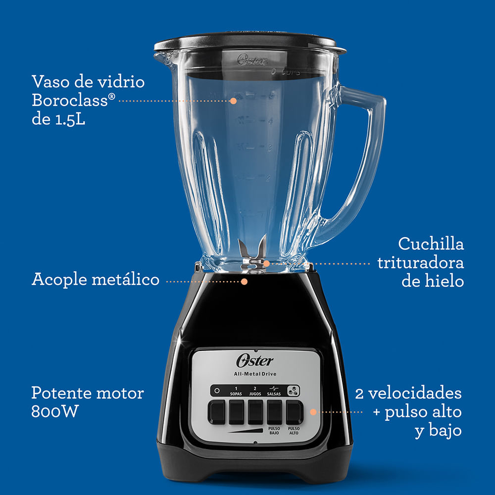 Licuadora Oster® 2 velocidades más pulso y vaso de vidrio BLSTKAGBPB 11