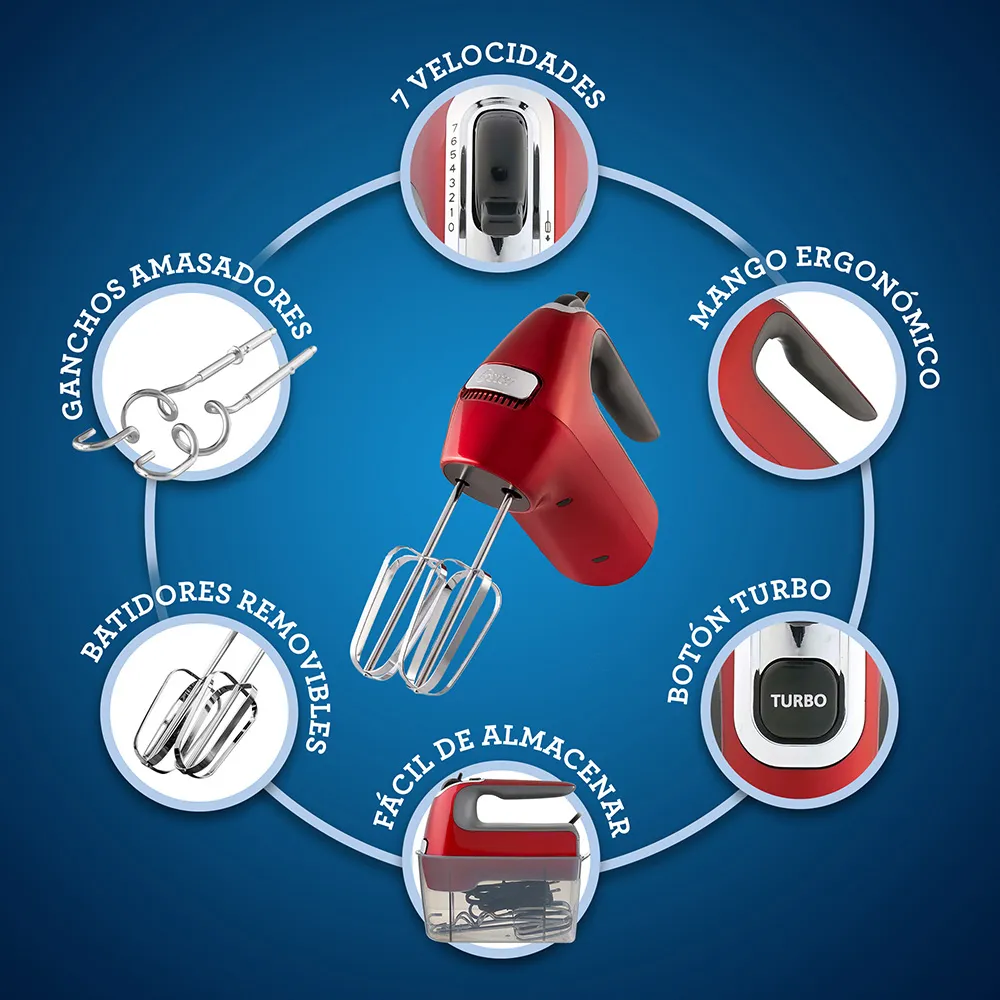 Batidora de mano Oster® 7 velocidades + función turbo FPSTHM360R 6