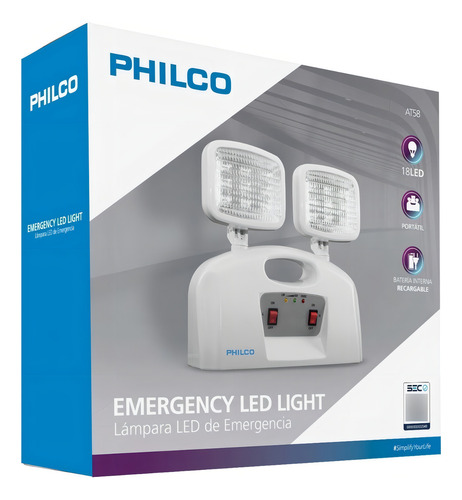 Lampara De Emergencia Led 2 Focos Philco Certificado Sec Color Blanco 4