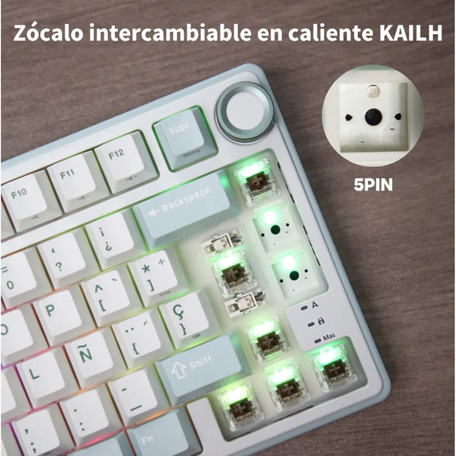 Teclado Mecánico Royal Kludge RK R75 SkyCyan – Switch Silver, RGB, Español 3