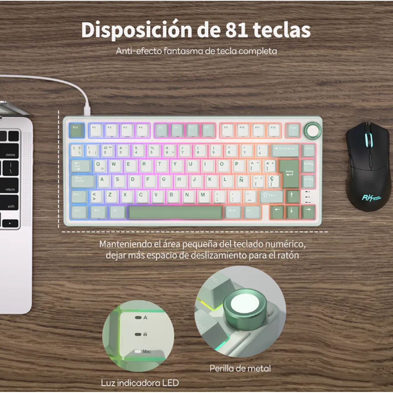 Teclado Mecánico Royal Kludge RK R75 SkyCyan – Switch Silver, RGB, Español 5