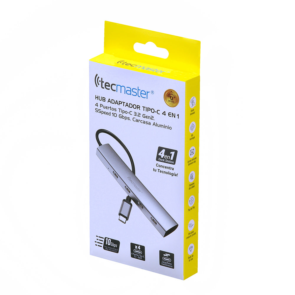 Hub Adaptador Tipo C 4 En 1,  4 Puertos Tipo-C Tecmaster 4