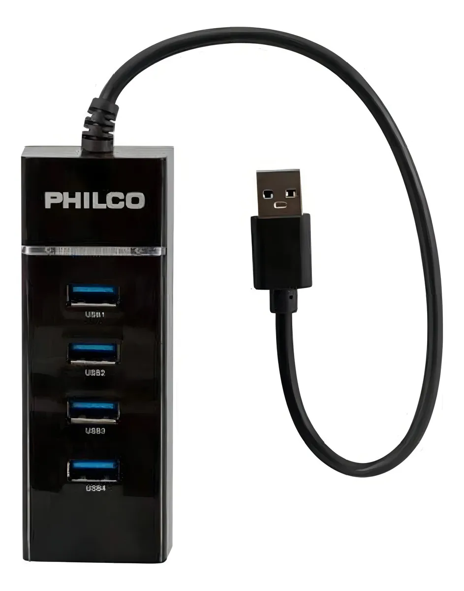 Hub Usb 3.0 4 Puertos Con Luz Philco Hb30N Negro  1