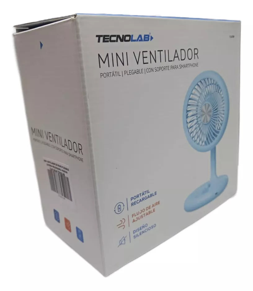 Ventilador Plegable Recargable Usb Portátil Celeste Tecnolab 5