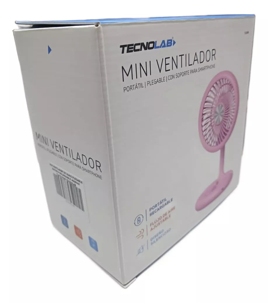 Ventilador Plegable Recargable Usb Portátil Rosado Tecnolab 6