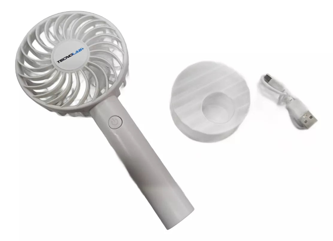 Ventilador Recargable Portátil Con Soporte Blanco 3