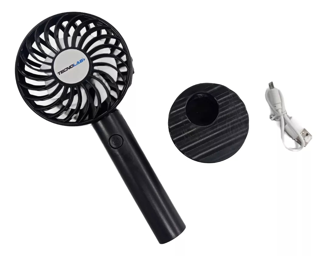 Ventilador Recargable Portátil Con Soporte Negro 3