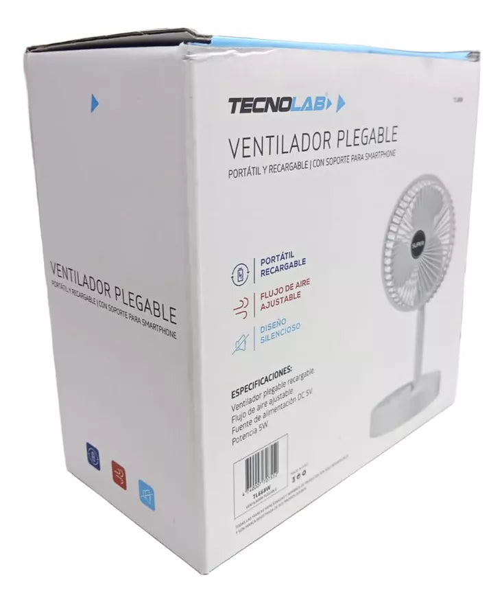 Ventilador Recargable Portátil Usb Plegable Blanco Tecnolab 6