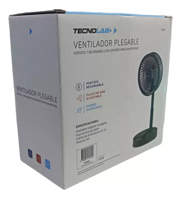 Ventilador Recargable Portátil Usb Plegable Verde Tecnolab 6