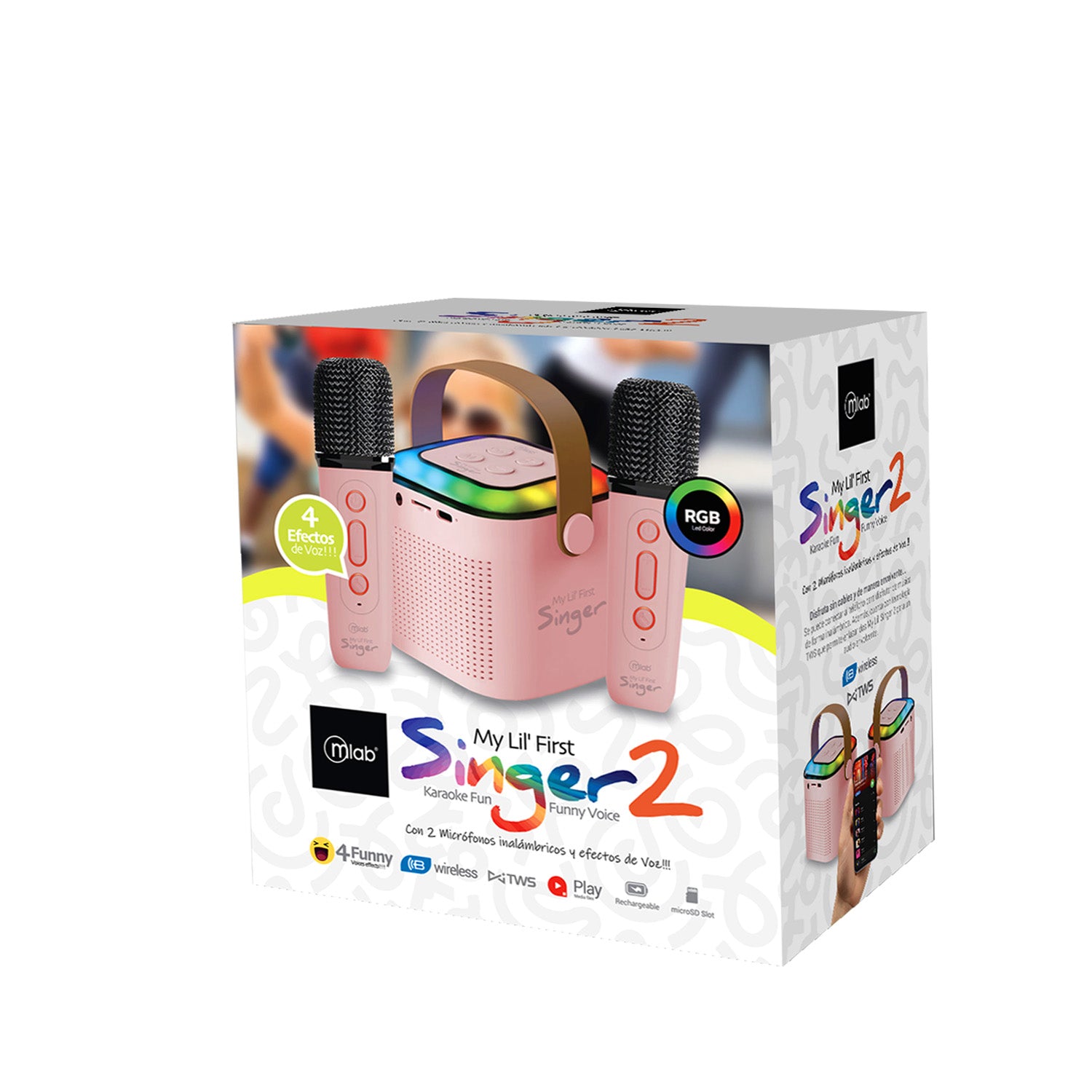 Karaoke My Lil First Singer 2 Con Luz Rgb 2 Micrófonos Inalámbricos Pink 5