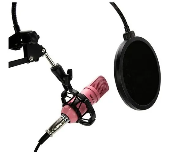 Kit Studio Micrófono C Soporte Antipop Stand Philco Rosa 3