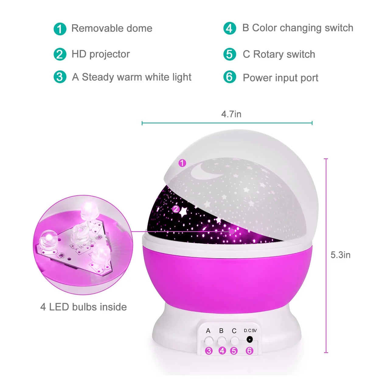 Lampara Espanta Cucos Proyector Estrellas  Rosado 2