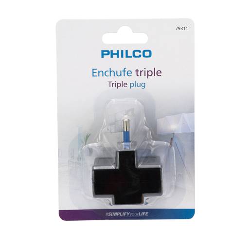 Enchufe Triple Philco Triple Plug Color Negro 3