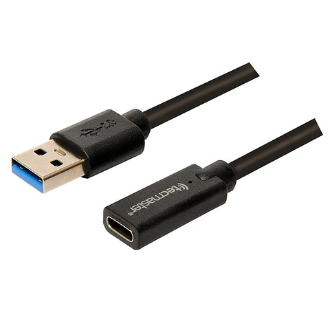 Tecmaster Cable Otg 1.5 Mtrs-Usb 3.0 Macho A Type-C Hembra-5Gbps, Negro