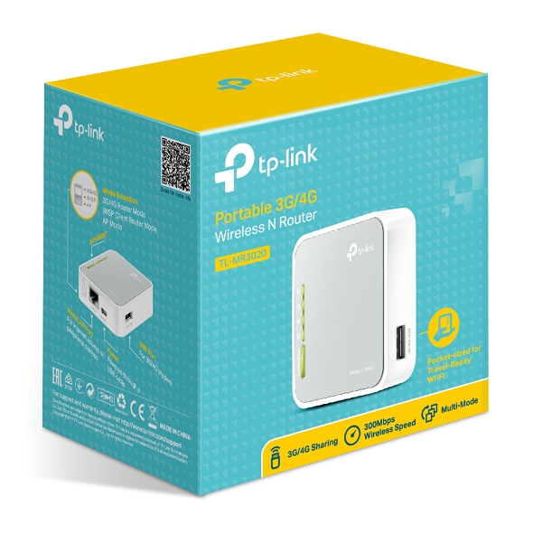 Mini Router Inalámbrico Portátil 3G/4G Tp-Link Tl-Mr3020, Wi-Fi, Color Gris, Voltaje 3