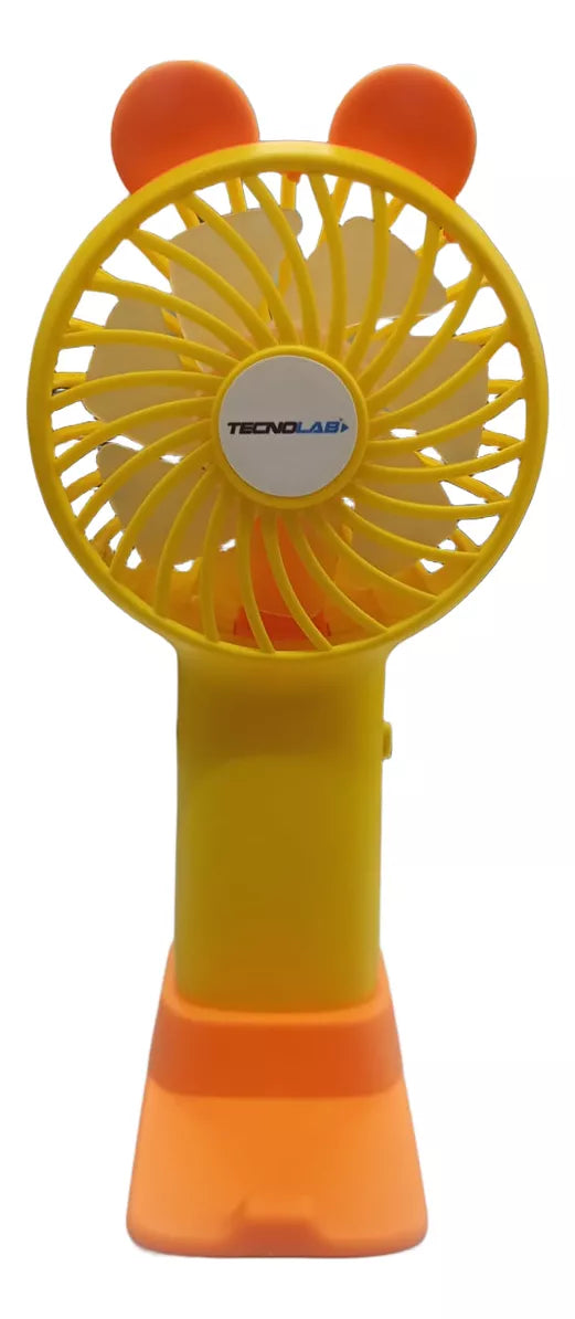 Mini Ventilador Portátil Recargable Con Base Amarillo Tecnolab 1