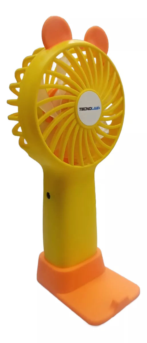 Mini Ventilador Portátil Recargable Con Base Amarillo Tecnolab 2
