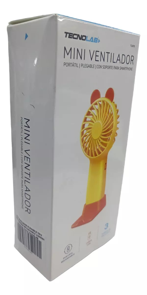 Mini Ventilador Portátil Recargable Con Base Amarillo Tecnolab 4