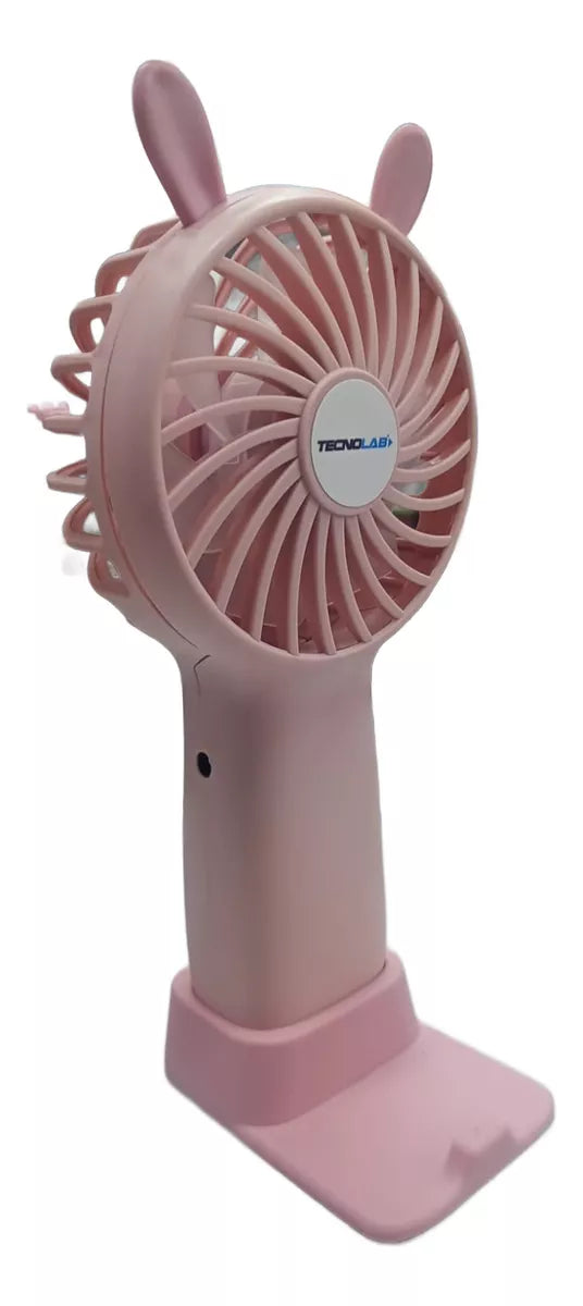 Mini Ventilador Portátil Recargable Con Base Rosado Tecnolab 2