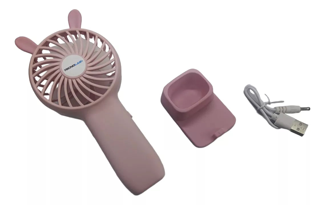 Mini Ventilador Portátil Recargable Con Base Rosado Tecnolab 3