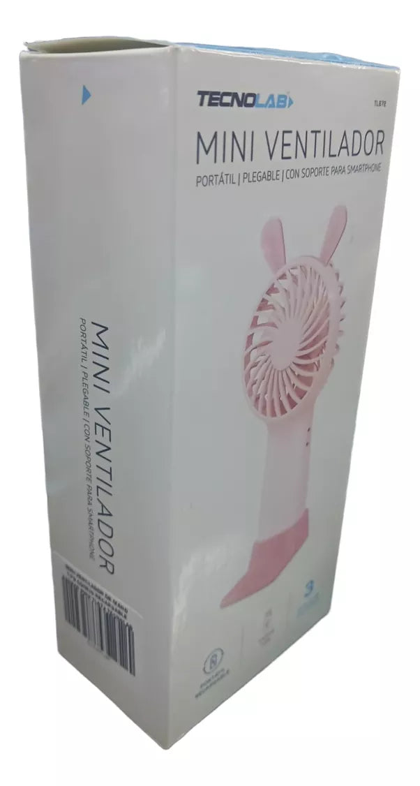Mini Ventilador Portátil Recargable Con Base Rosado Tecnolab 4