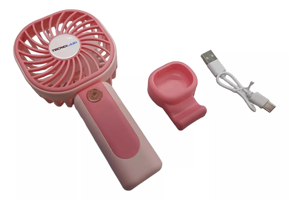 Mini Ventilador Recargable Portátil Rosado Tecnolab 3