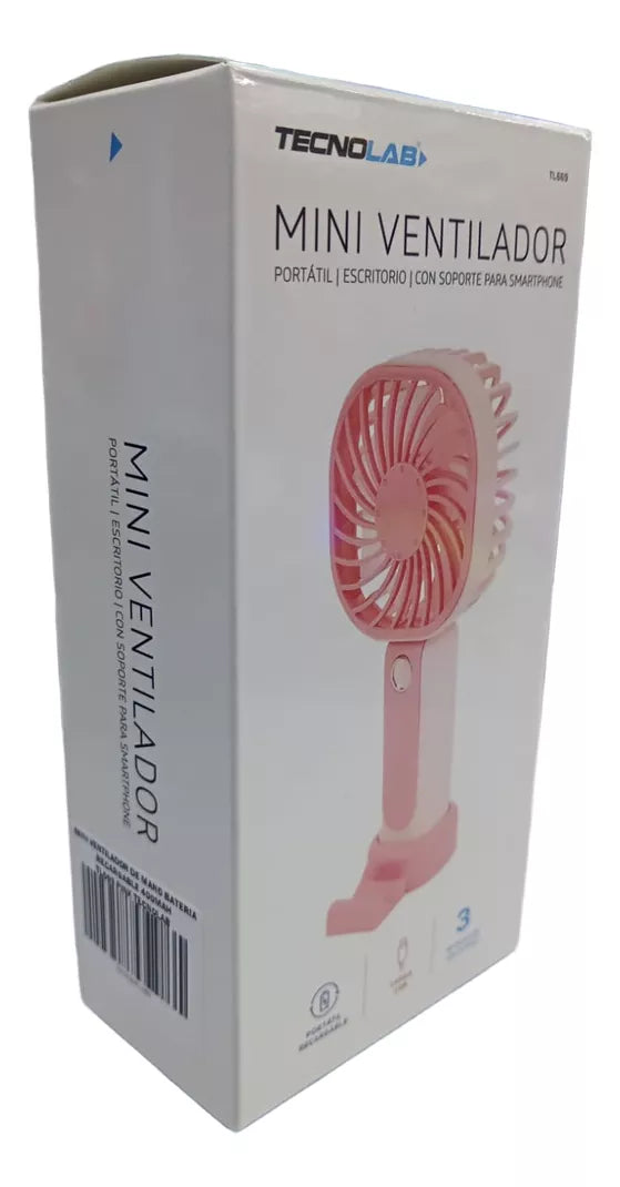 Mini Ventilador Recargable Portátil Rosado Tecnolab 4