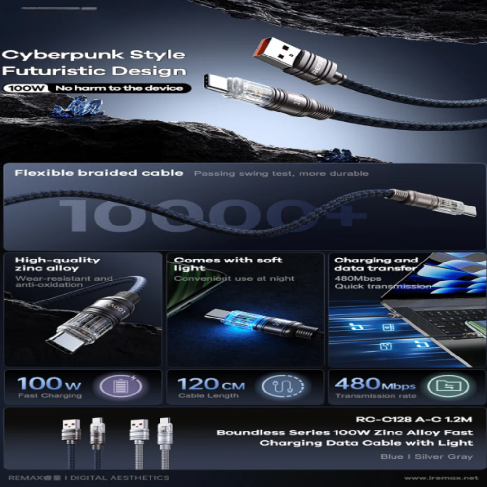 Cable Usb A Tipo/C Rc-C128 Silver Gray Remax 2