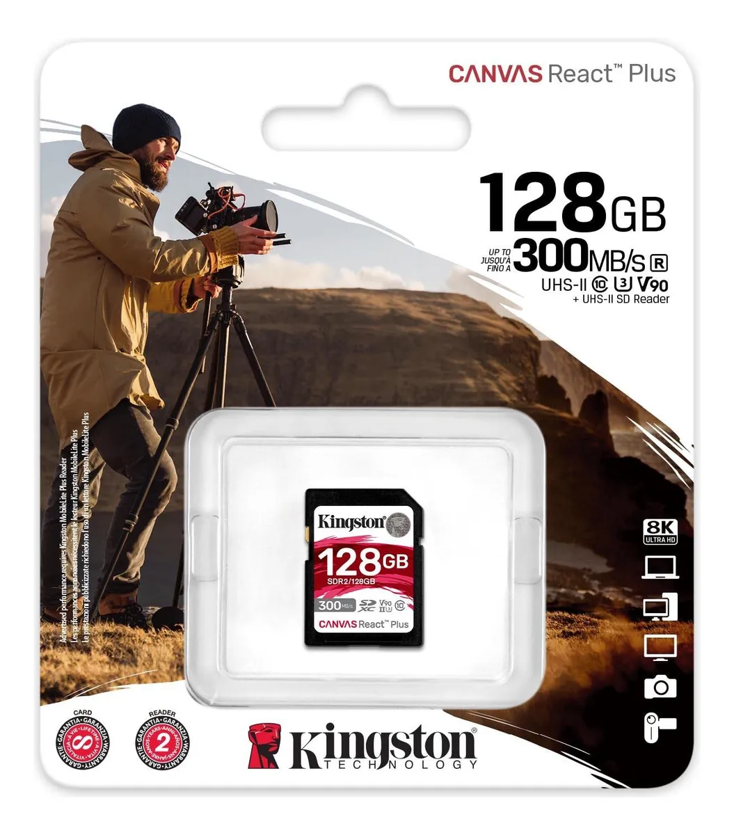 Tarjeta Memoria Sd Kingston Canvas React Plus 128Gb 300Mb/S 1