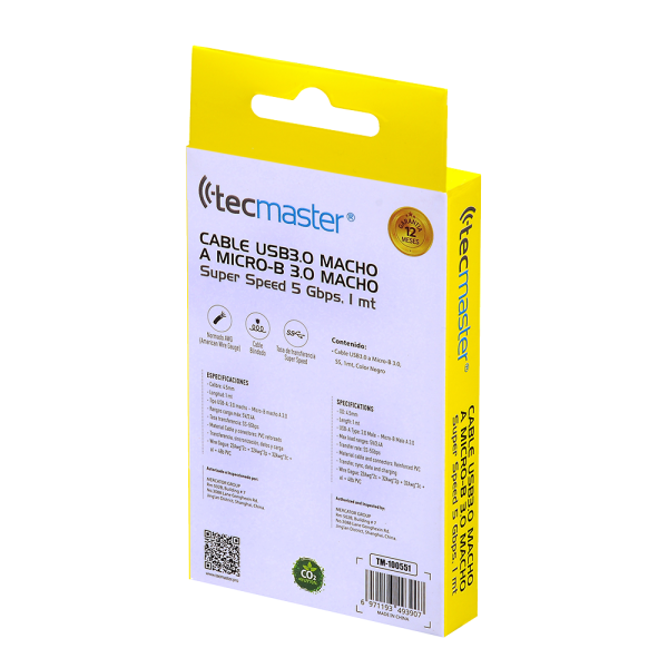 Cable Usb-A 3,0 A Micro-B 3,0 1Mt Tm-100551 Tecmaster 5