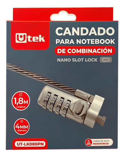 Candado De Seguridad Para Notebook Nano Slot, Con Clave Plateado 6