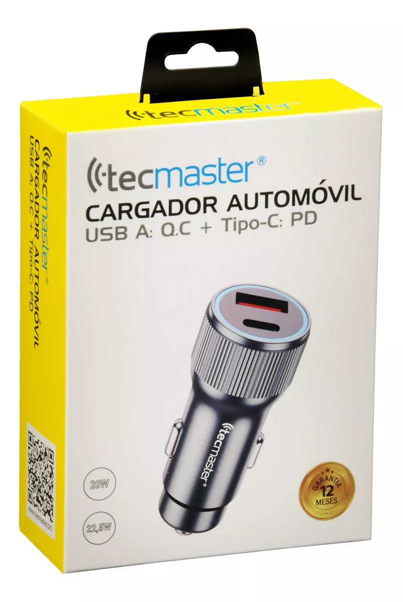 Cargador Automóvil Usb A: Q.C + Tipo C: Pd Tecmaster 3
