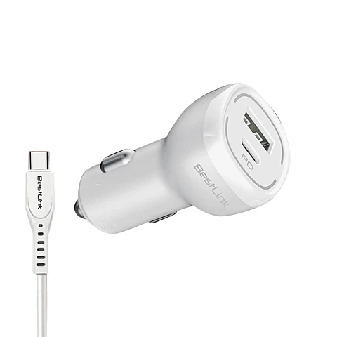 Cargador De Auto Qc+Pd20W C/Cable Usb C Color Blanco / Mod. Bl-Chcr20W