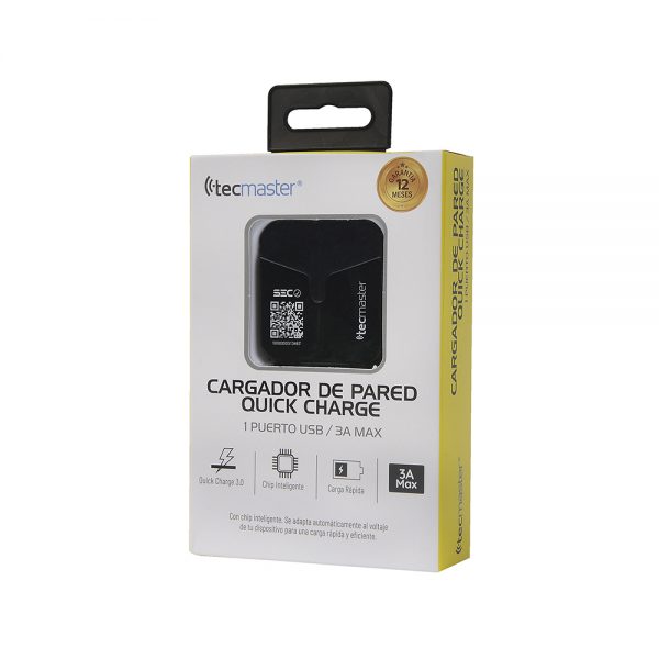 Cargador De Pared Quick Charge  Black Tecmaster 2