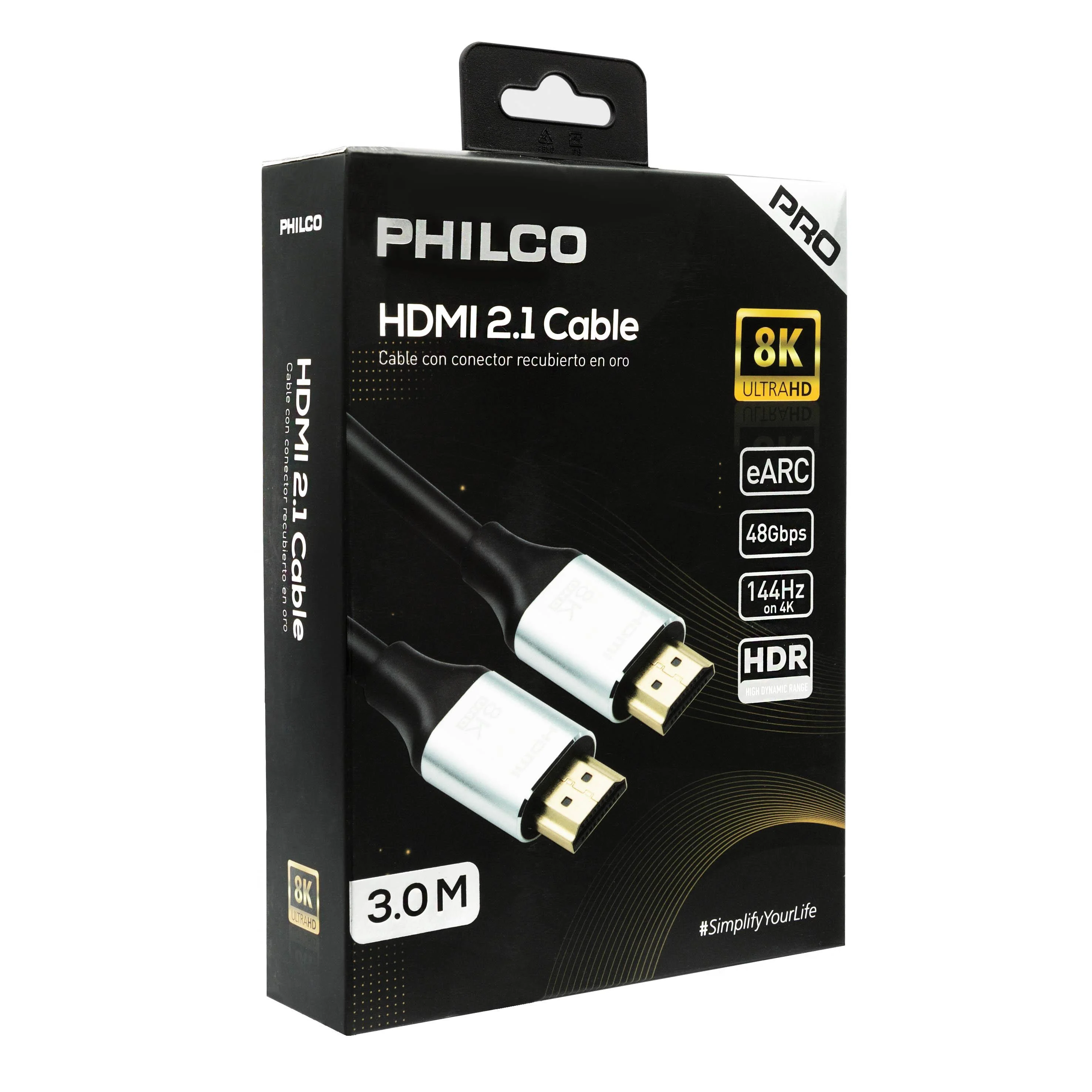 Cable Hdmi 8K Pro Punta Dorada 3,0 Metros Philco 2