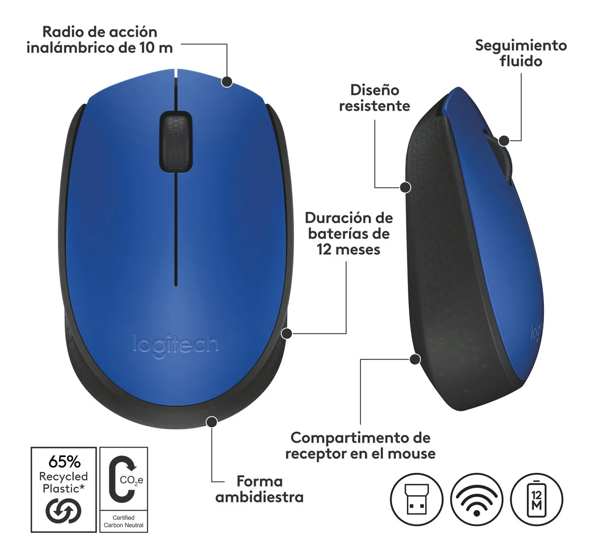 Mouse Inalambrico Logitech M170 Azul 4