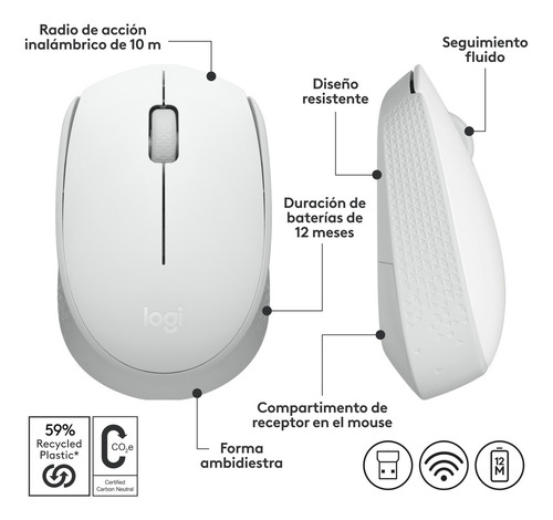 Mouse Inalambrico Logitech M170 Blanco 7