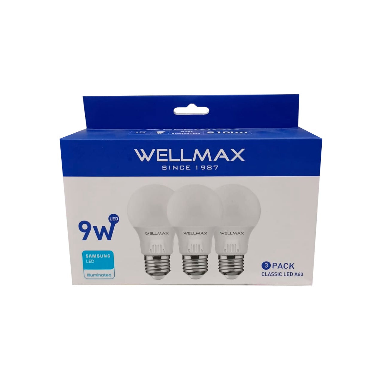 Pack 3 Ampolletas Led Ballet A60 9W Blanco-Frio Wellmax 1